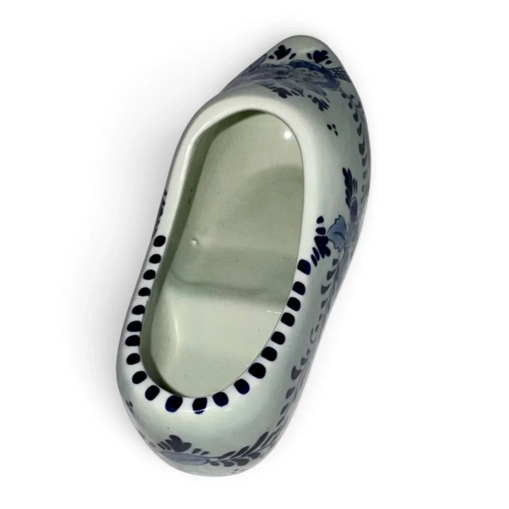 Delft Blue Delfts Blauw Hand Painted Ceramic Dutch Clog Shoe Planter Floral